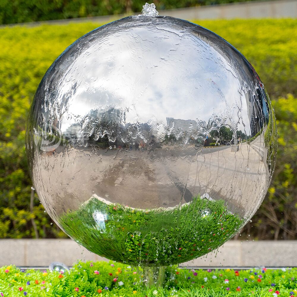 Stainless Steel Sphere Fountain Sculpture | Modern Pool Water Feature for Luxury Outdoor Decor - Image 2