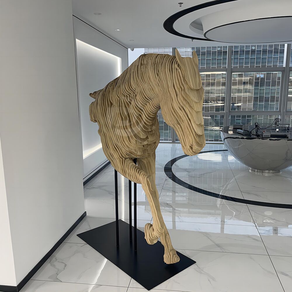 Custom Decoration Home Art Life Size Statue Indoor Wooden Horse Sculpture MP-I0045