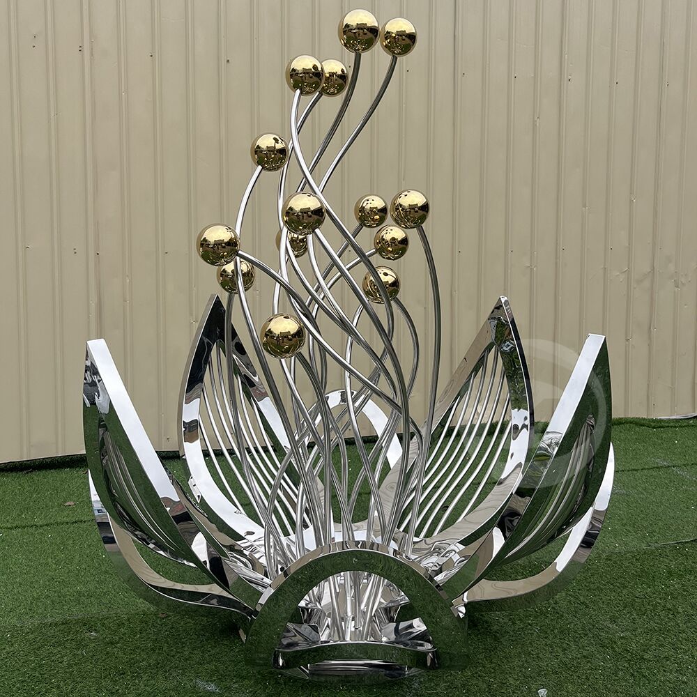 Outdoor Large decoration Metal Art statue Stainless steel mirror polished flower sculpture MP-O0164