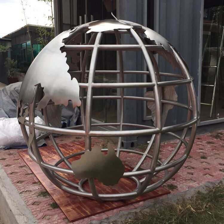 Creative hollow stainless steel sphere with world map large sculpture MP-B0012 - Image 3