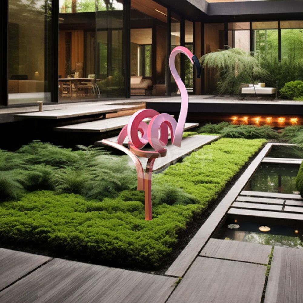 Creative patined stainless steel twisted flamingo for yard decoration - Image 5