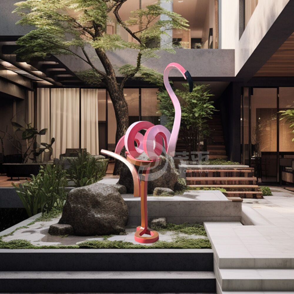 Creative patined stainless steel twisted flamingo for yard decoration - Image 4