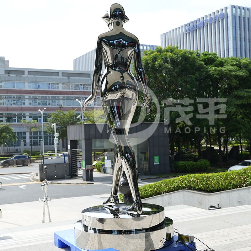 Large Rotate Robot Girl Sculpture Led Light Stainless Steel Figure Sculpture - Image 7