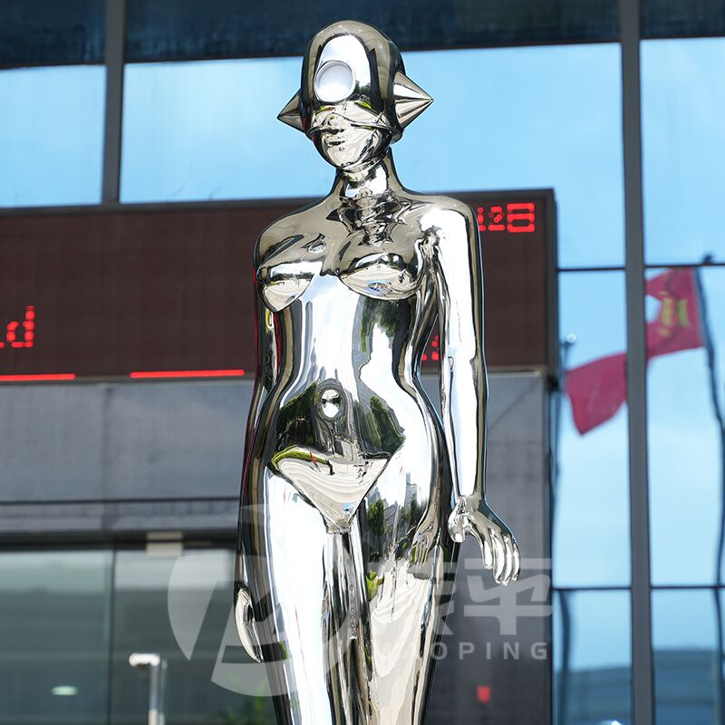 Large Rotate Robot Girl Sculpture Led Light Stainless Steel Figure Sculpture - Image 6