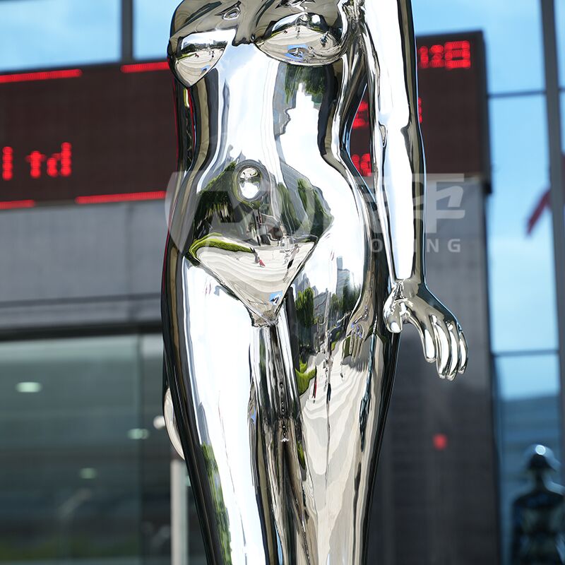 Large Rotate Robot Girl Sculpture Led Light Stainless Steel Figure Sculpture - Image 4