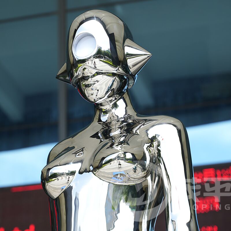 Large Rotate Robot Girl Sculpture Led Light Stainless Steel Figure Sculpture - Image 3