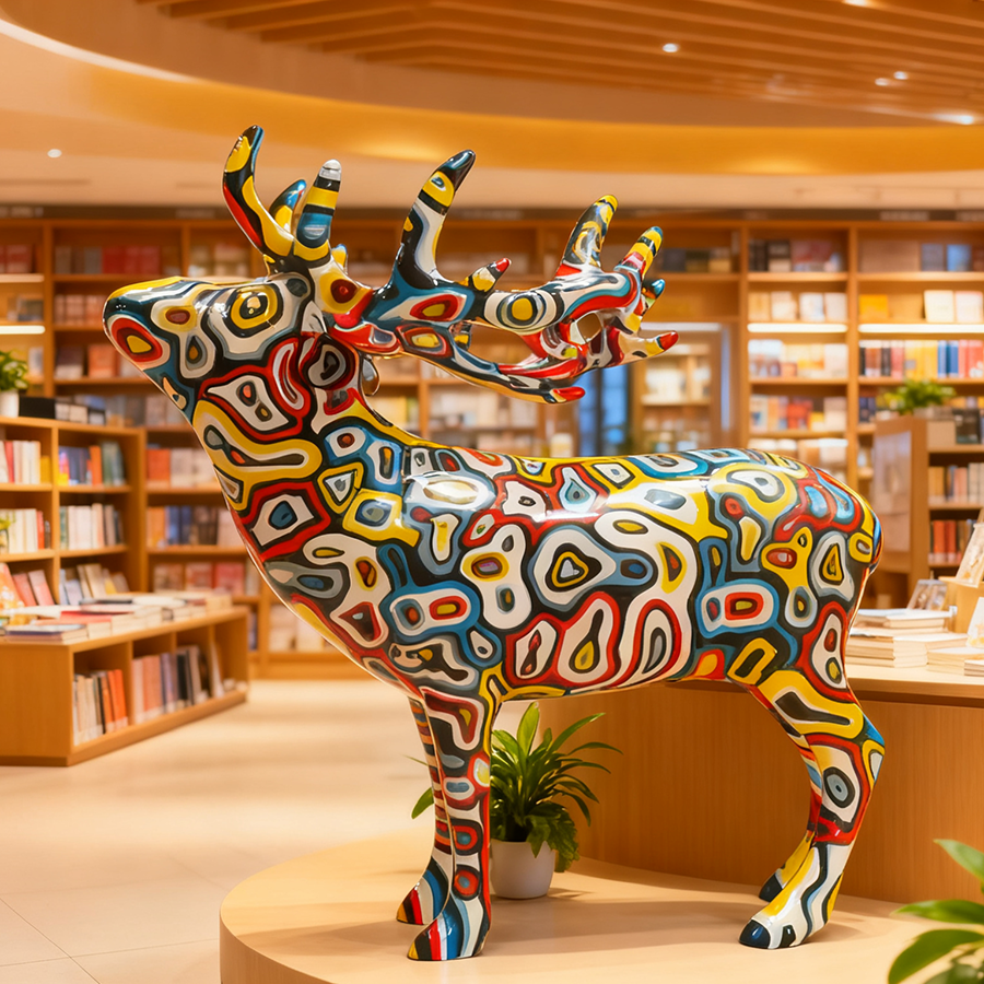 Fiberglass Painted Deer Sculpture | Colorful Modern Animal Art for Interior Decoration - Image 2