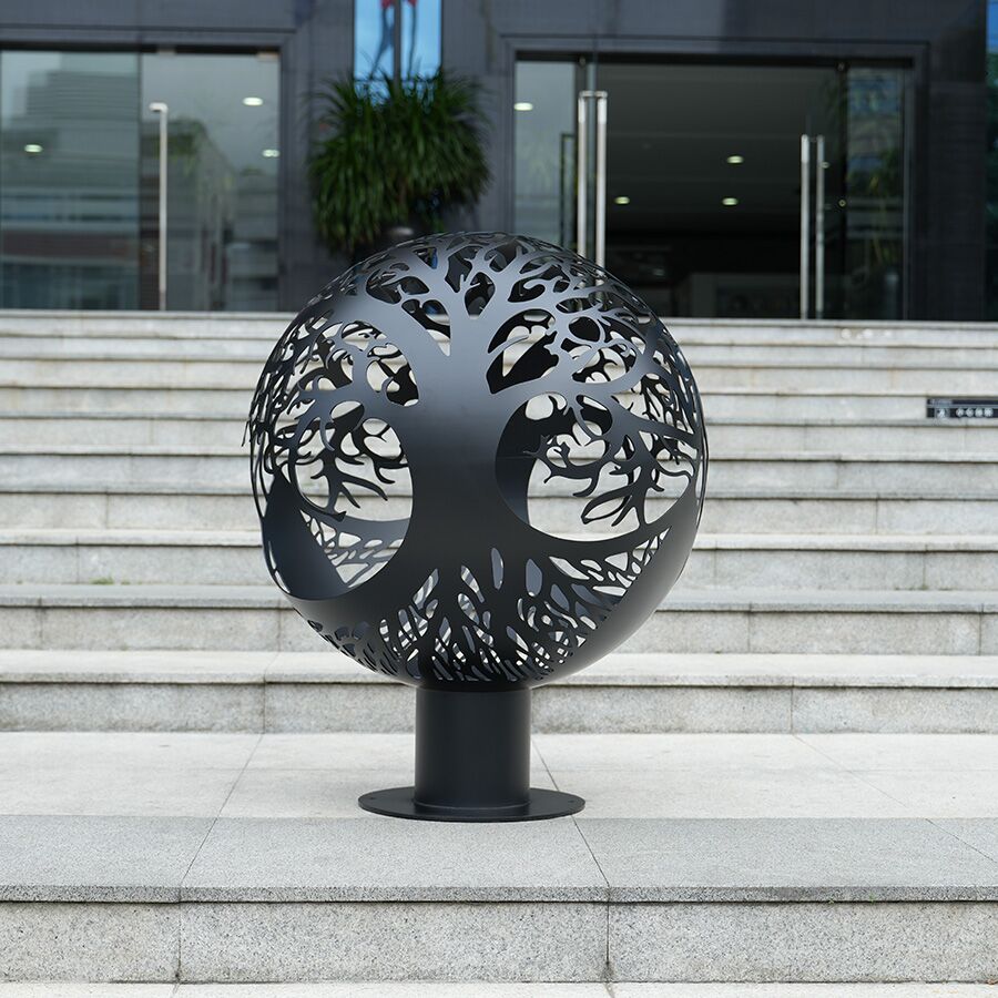 Stainless Steel Hollow Sphere Garden Sculpture with Tree Design for Yard and Landscape Decor - Image 3