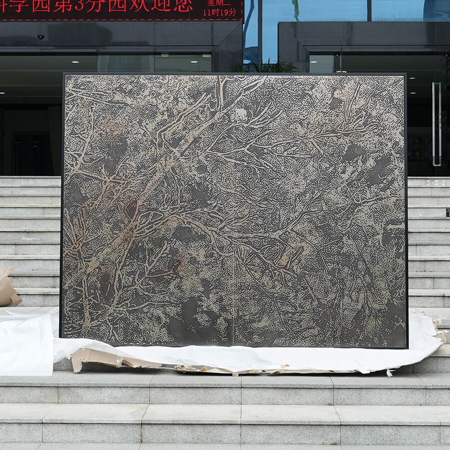 Large Stainless Steel Textured Wall Mural – 2.5m × 2.0m Office & Lobby Statement Art - Image 2