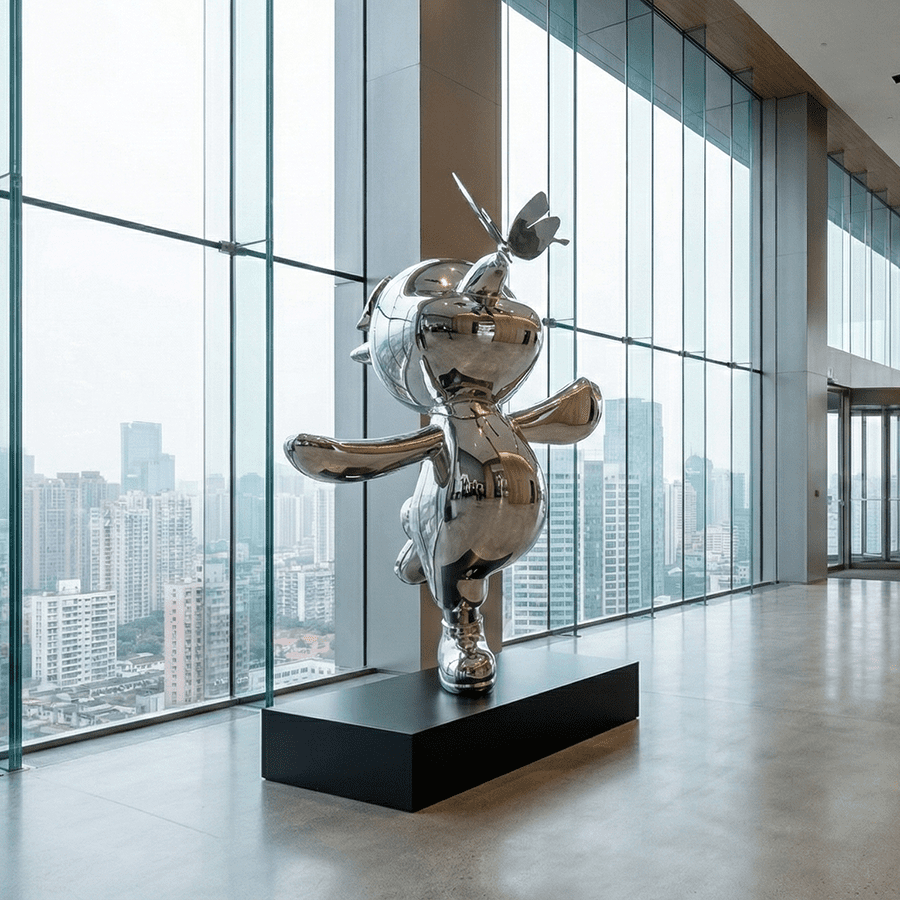 Mirror-Polished Stainless Steel Cartoon Sculpture for Urban Plaza & Commercial Landscape - Image 2