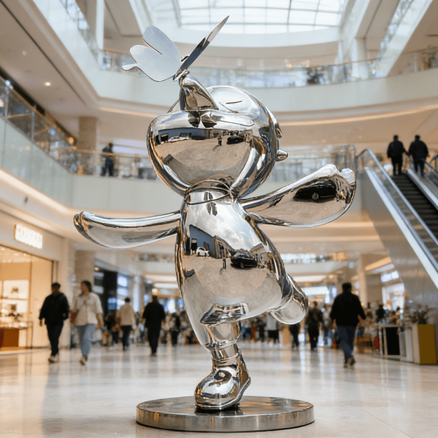 Mirror-Polished Stainless Steel Cartoon Sculpture for Urban Plaza & Commercial Landscape - Image 3
