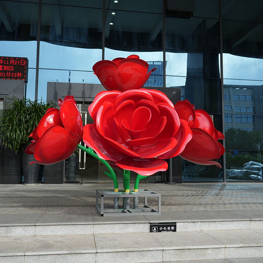 Large Red Rose Stainless Steel Sculpture for Outdoor Public Art & Commercial Landscapes - Image 2