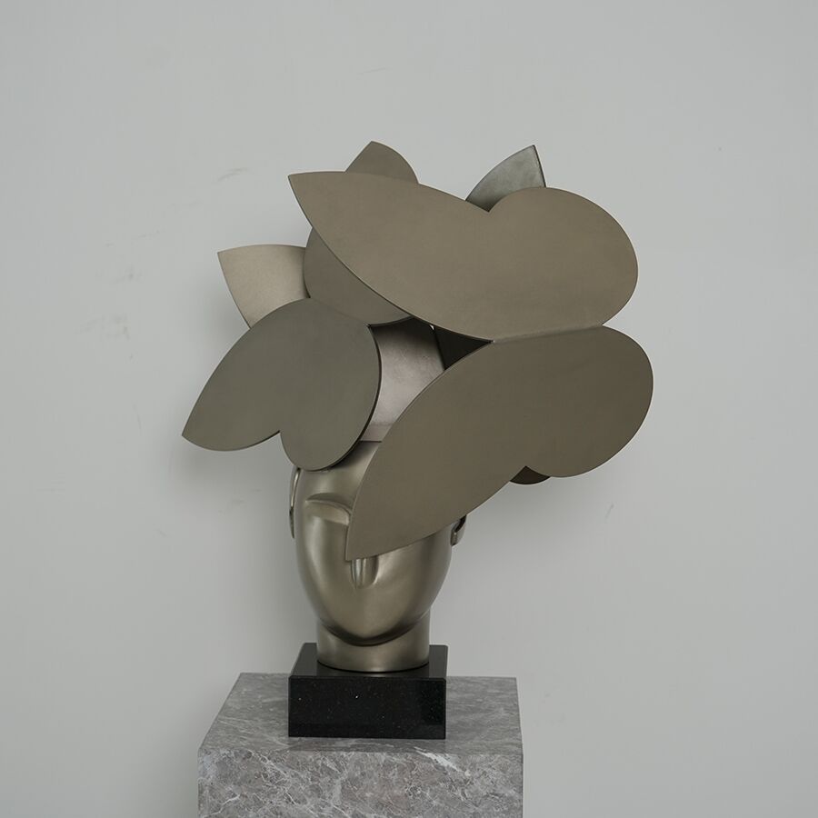Steel Head Sculpture with Layered Petal Forms for Interior Décor 2