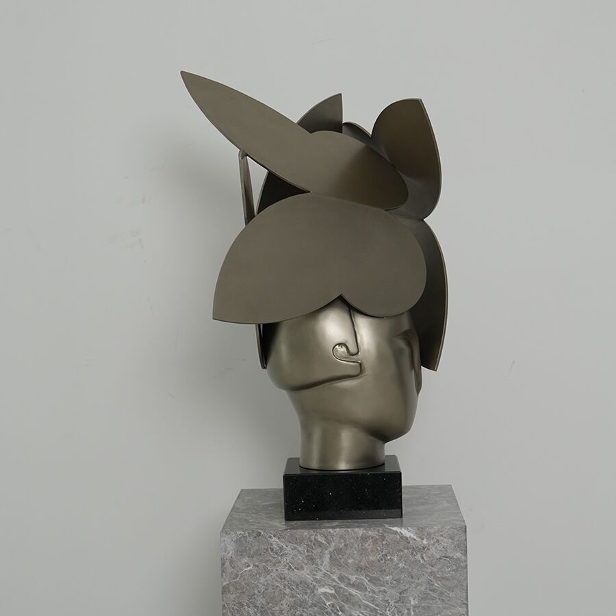 Steel Head Sculpture with Layered Petal Forms for Interior Décor 5