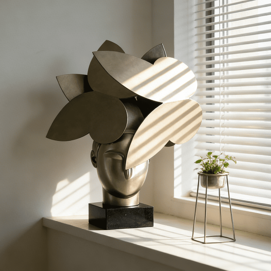 Abstract Stainless Steel Head Sculpture with Layered Petal Forms for Interior Décor - Image 2